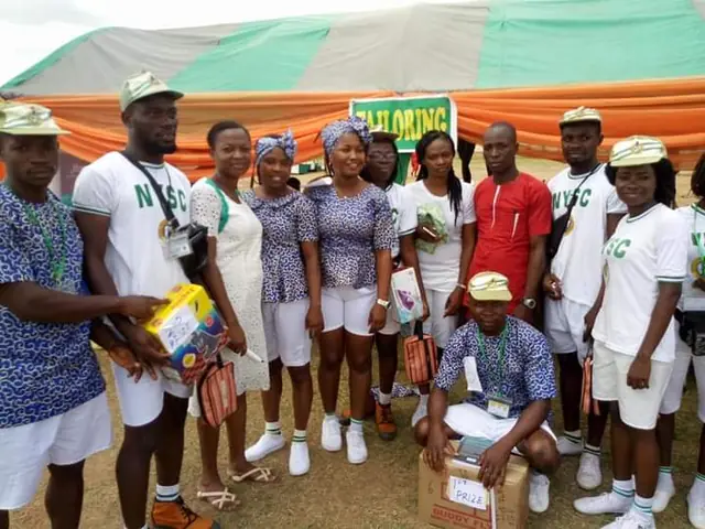 Corps members at the tailoring skills stand