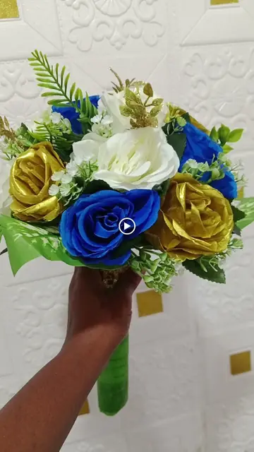 Blue and gold bridal bouquet