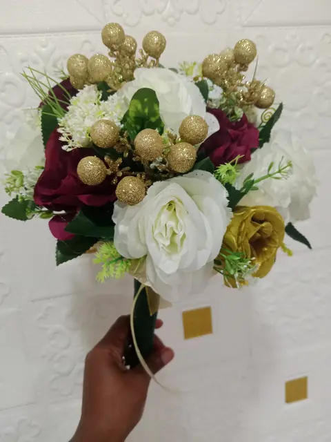 Burgundy, white and gold bouquet